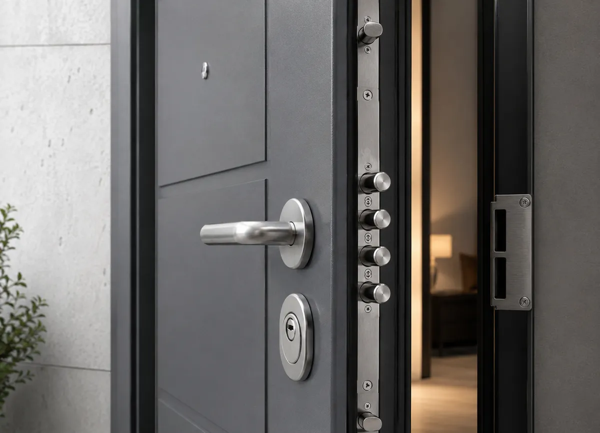 Détail d'une porte blindée avec serrure multipoints à Marseille